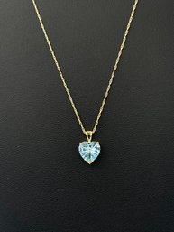 Brilliant Aquamarine Heart Necklace In 14k Yellow Gold