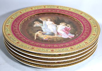 Lot Five 11' Service Plates Neoclassical Figures Fine Porcelain