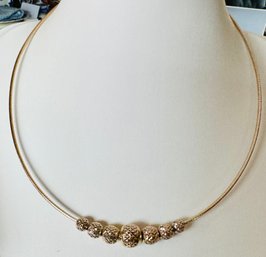 BEAUTIFUL GOLD OVER STERLING SILVER BRIGHT CUT BEADS ON FLEXABLE OMEGA NECKLACE - ITALY