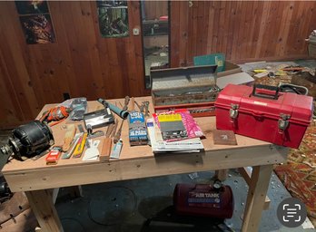 Lot Of Tools And Supplies From Work Bench