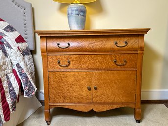 Gorgeous Antique Birdseye Maple Dresser On Wooden Caster Wheels