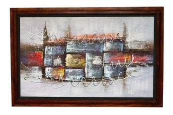 Large Acrylic Block Abstract Canvas Print On Board In Wood Frame