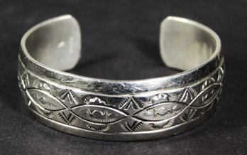 Southwestern Marked 'STERLING' Silver Cuff Bracelet Signed 'W'