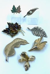 Collection Of 7 Vintage Leaf Brooches