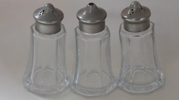 SET OF 4 SALT  PEPPER SHAKERS WITH POSSIBLE SILVER TOPS