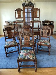 Vintage Carved Oak , Set Of Six Dining Chairs.