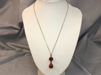 Wonderful Antique 14K Gold Necklace With Carnelian Drop Pendant - 16' Not Plated - All 14K Gold - Very Pretty