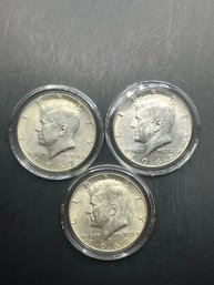 3 Kennedy Half Dollars 40 Silver 1967, 1968-D, 1969-D