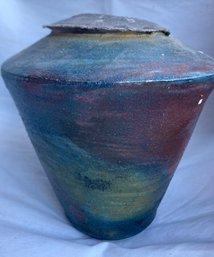 Raku Pottery Angular Vase 6 1/2 Inches