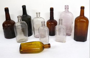 A Lot Of Antique Whiskey Bottles & Flasks