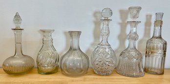 6 Vintage Crystal Cut Glass Decanters