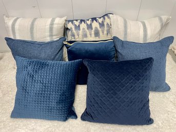 Eight Attractive Blue & White Pillows Including Striped And Ombre Styles