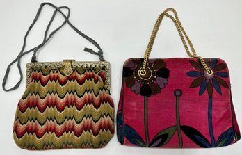 2 Vintage Handbags: Emilio Pucci By Jana Velvet From Italy  & Woven With Metal Frame