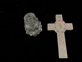 Precious Moments Cross And Glass Candle Stick Holder