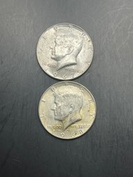 2 Kennedy Half Dollars 40 Silver 1967, 1968-D