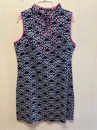 Vince Camuto Navy Print Shift Dress With Hot Pink Piping Size 14