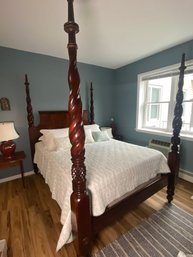 Spectacular Mahogany Chippendale Style Spiral Carving Four-poster Wood Bed Frame 7ft8inx5ft6inx7ft4in