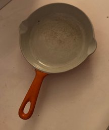 MCM Vintage Small Enemal Cast Iron Orange Skillet Frying Pan
