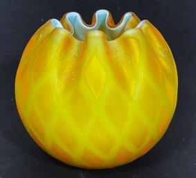 Victorian Satin Glass Quilted Orange/blue Colored Small Rose Bowl Vase