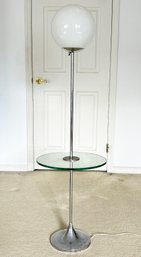 A Vintage Mid Century Modern Chrome And Glass Lamp Table Combo (AS IS)