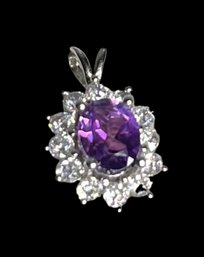 Beautiful Sterling Silver And Amethyst Color Stone Pendant