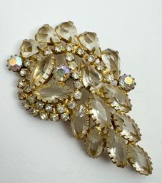 PALE YELLOW AND AURORA RHINESTONE SPRAY BROOCH