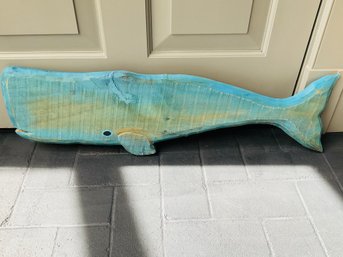 Teal Blue Wooden Whale Wall Sign