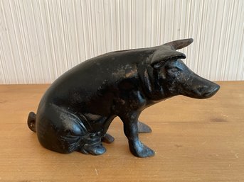 Antique Farmhouse Cast Iron Pig Coin Bank 2