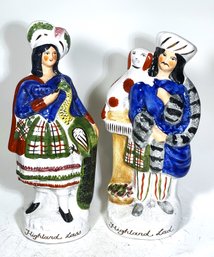 Pair Of Staffordshire Scottish Statues In Ceramic