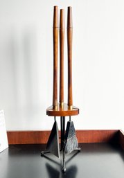 Mid Century Modern Fireplace Tools Set In Walnut & Iron