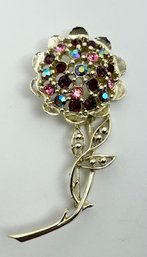 VINTAGE SIGNED BSK GOLD TONE RHINESTONE FLOWER BROOCH