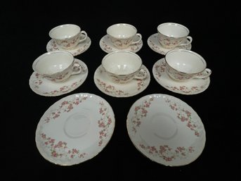 Set Of Teacups With Saucers Pink Roses Theodore Haviland Limoges