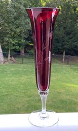Lovely Ruby Etched Glass Vase