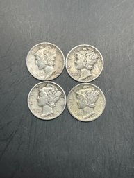 4 Mercury Dimes 1942, 1942-S, 1944-S, 1945