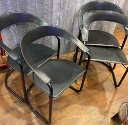 Set Of 4 Mid Century Italian Black Rounded Chairs