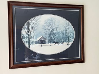 Covered Bridge Winter Scene In Woodstock VT, Photo In Frame