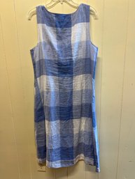 J. Jill Linen Blue Block Print Shift Dress With Tie Back Size L