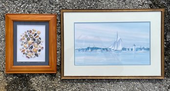 Coastal Art - Shell Shadow Box And Watercolor By Y Parent, 1989