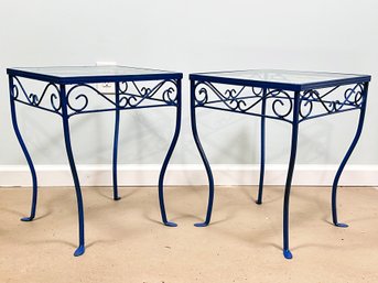 A Pair Of Vintage Glass Top Wrought Iron Cocktail Tables (Restored)