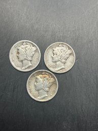 3 Mercury Dimes 1937-D, 1938, 1941-D