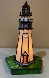 Vintage Lighthouse Stained Glass Accent Table Lamp, Night Light