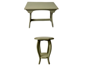 Rustic Vermont Furniture Green Painted Small Bench And Accent Table Or Plant Stand