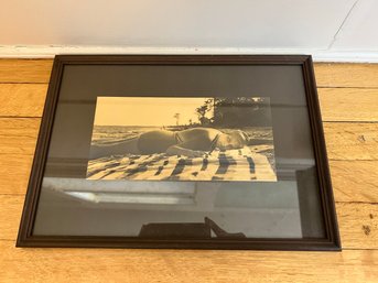 Framed 1940s Era Black & White Photograph Of A Woman On The Beach