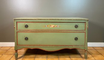 Antique 2 Drawer Stenciled Lowboy Chest With Finger Pulls