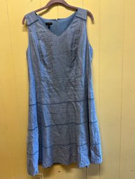 Talbots Denim Blue Linen Blend V-neck Shift Dress - Size 14