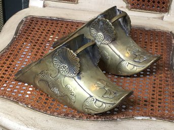 Incredible Pair 19th Century Spanish Colonial Brass Stirrups With Anthemion Details - Very Pretty Pair - WOW !