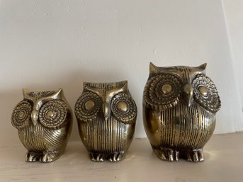 Brass Vintage Owl Family .