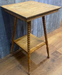 Vintage Oak Side Table With Rope Legs