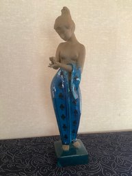 Blue Glazed Skirted Women Sculpture Royal Coenhagen Denmark