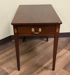 Nice Vintage Solid Dark Wood Side Table With Inlaid Design